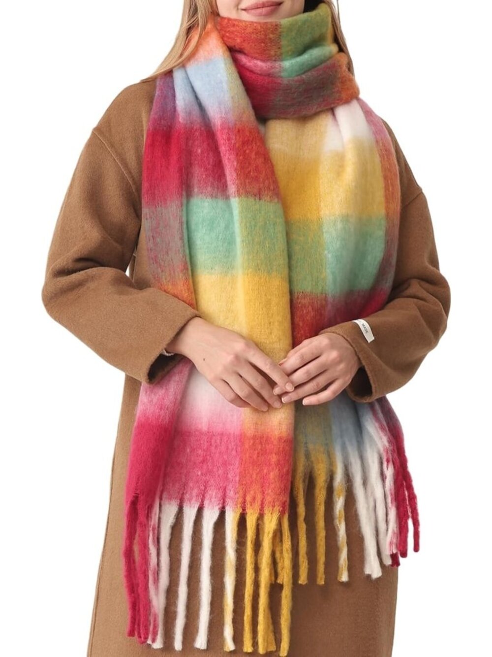 Colorful Chunky Plaid Scarf | Soft Thick Winter Wrap with Tassels | Warm Shawl